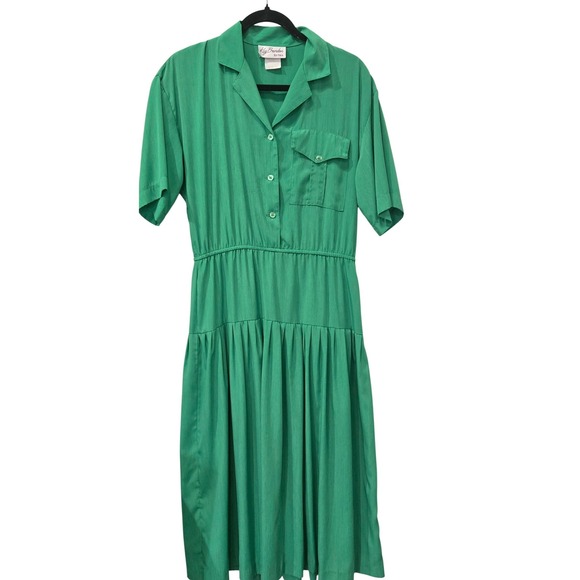 Kay Brandon for h&a Dresses & Skirts - Kay Brandon Shirt Dress Size 8 Womens Green Vintage 80s Midi Tiered Short Sleeve
